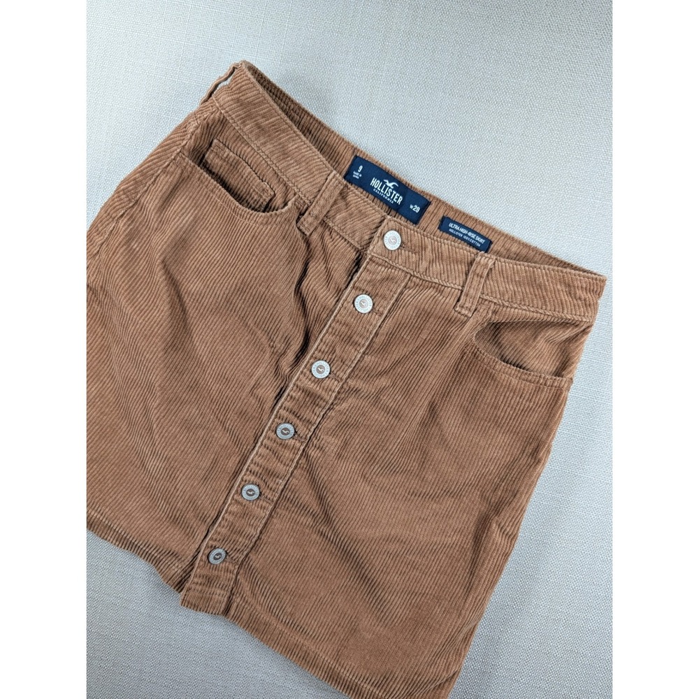 Hollister‎ Brown Corduroy Button Front Mini Skirt Ultra High Rise Womens 9 W29